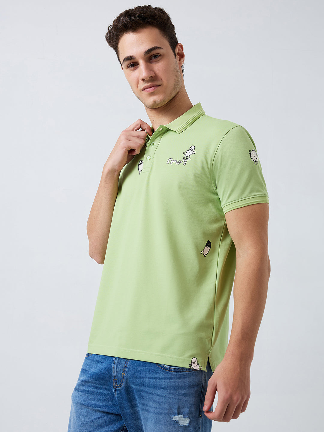 Spykar Green Slim Fit Solid Half Sleeve T-Shirt For Men