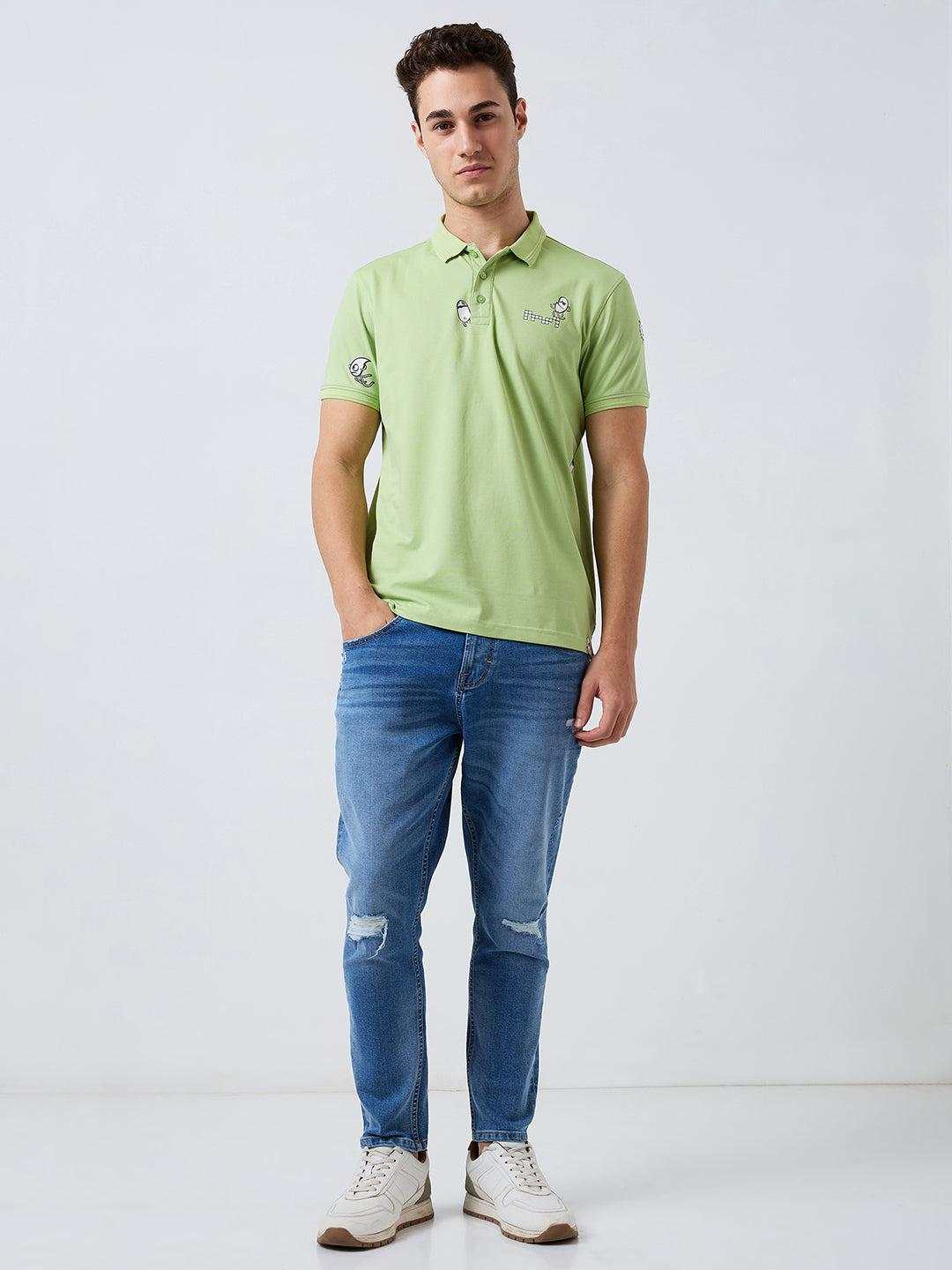 Spykar Green Slim Fit Solid Half Sleeve T-Shirt For Men