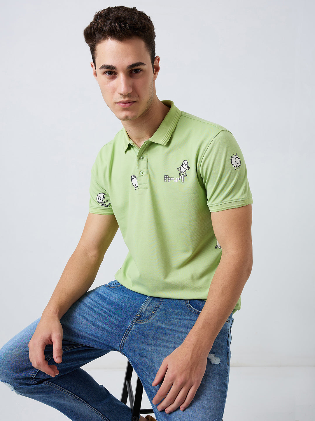 Spykar Green Slim Fit Solid Half Sleeve T-Shirt For Men