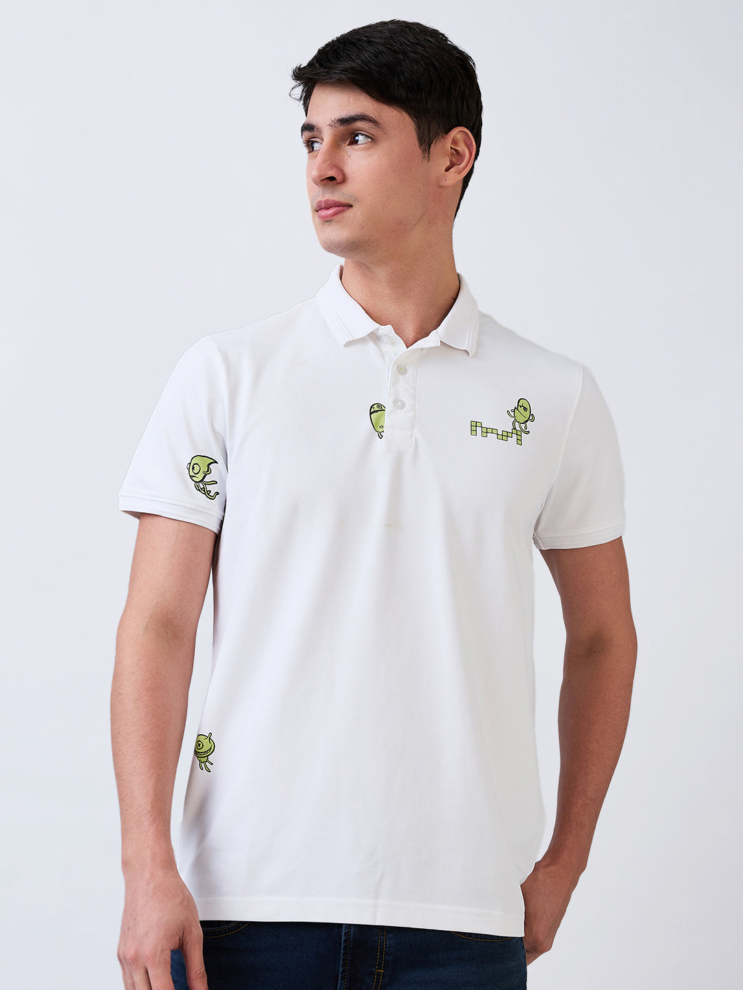 Men T-Shirt White Solid Slim Fit