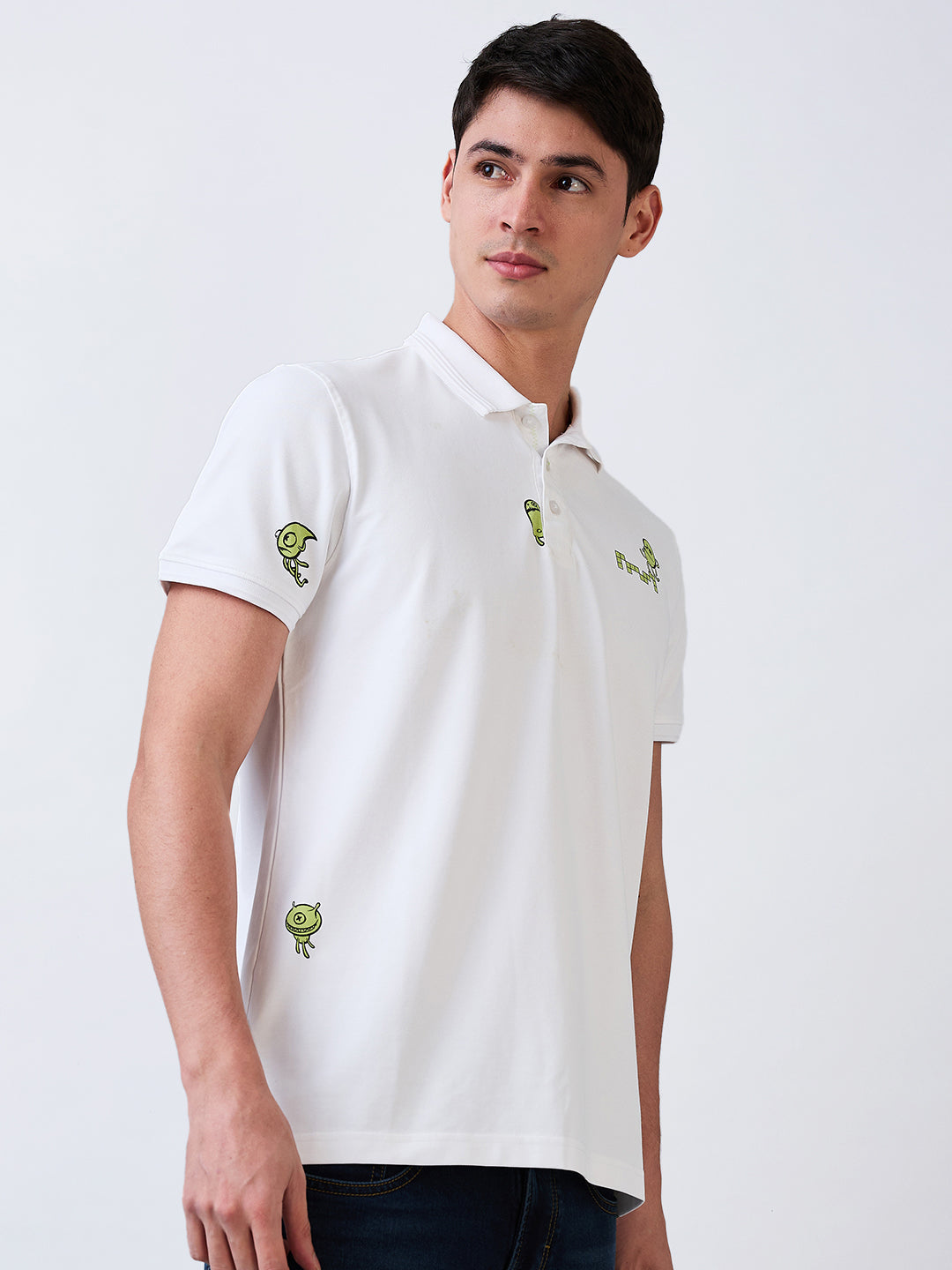 Men T-Shirt White Solid Slim Fit