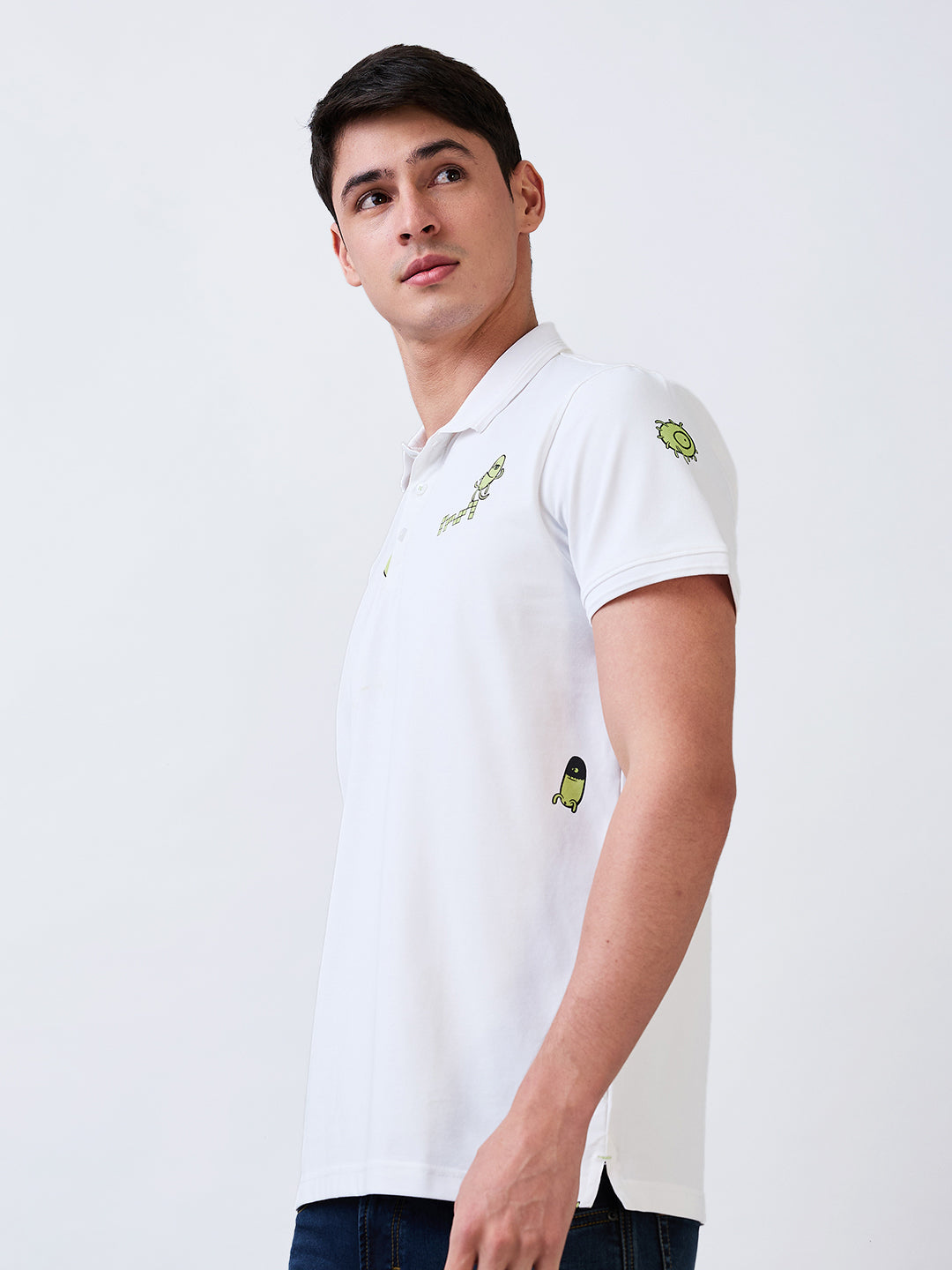 Spykar White Slim Fit Solid Half Sleeve T-Shirt For Men