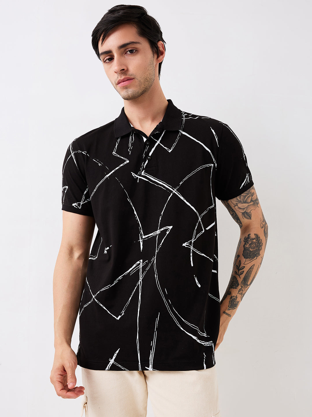 Spykar Black Slim Fit Printed Half Sleeve T-Shirt For Men