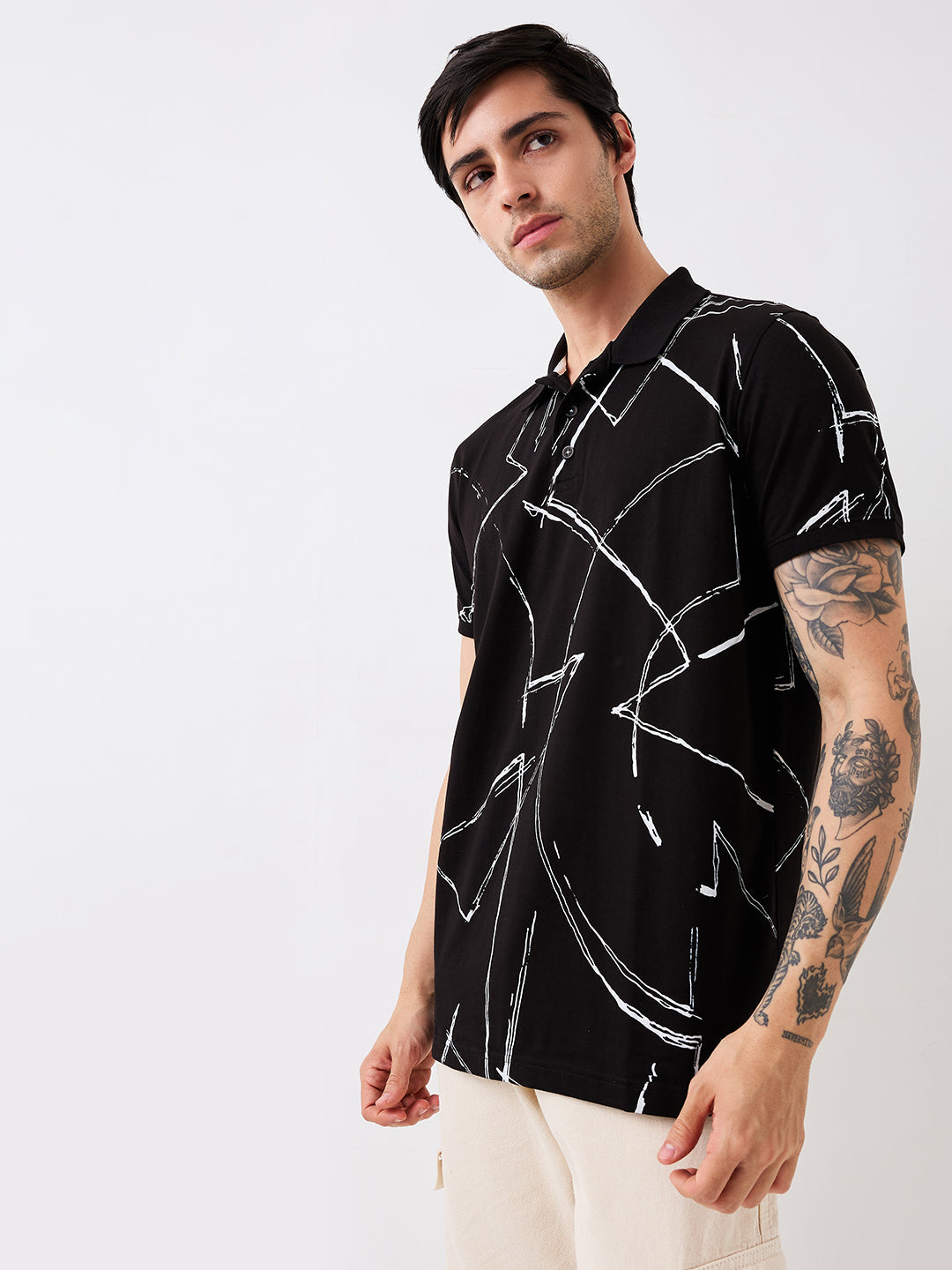 Spykar Black Slim Fit Printed Half Sleeve T-Shirt For Men