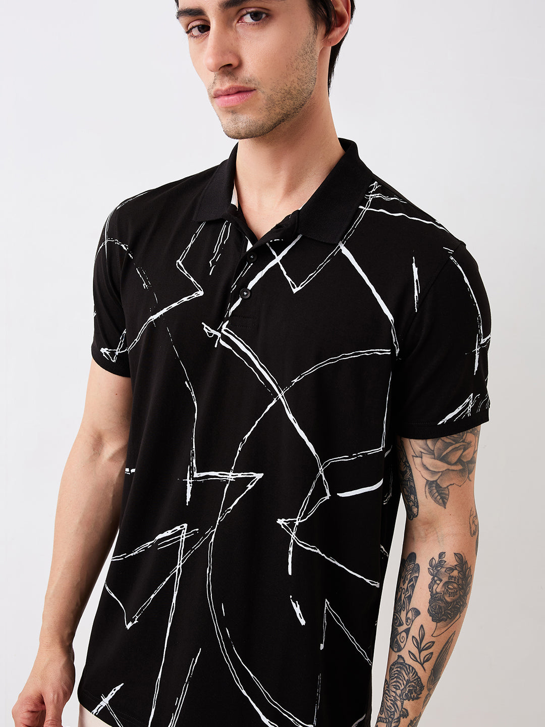 Spykar Black Slim Fit Printed Half Sleeve T-Shirt For Men