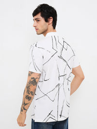 Men T-Shirt White Print Slim Fit