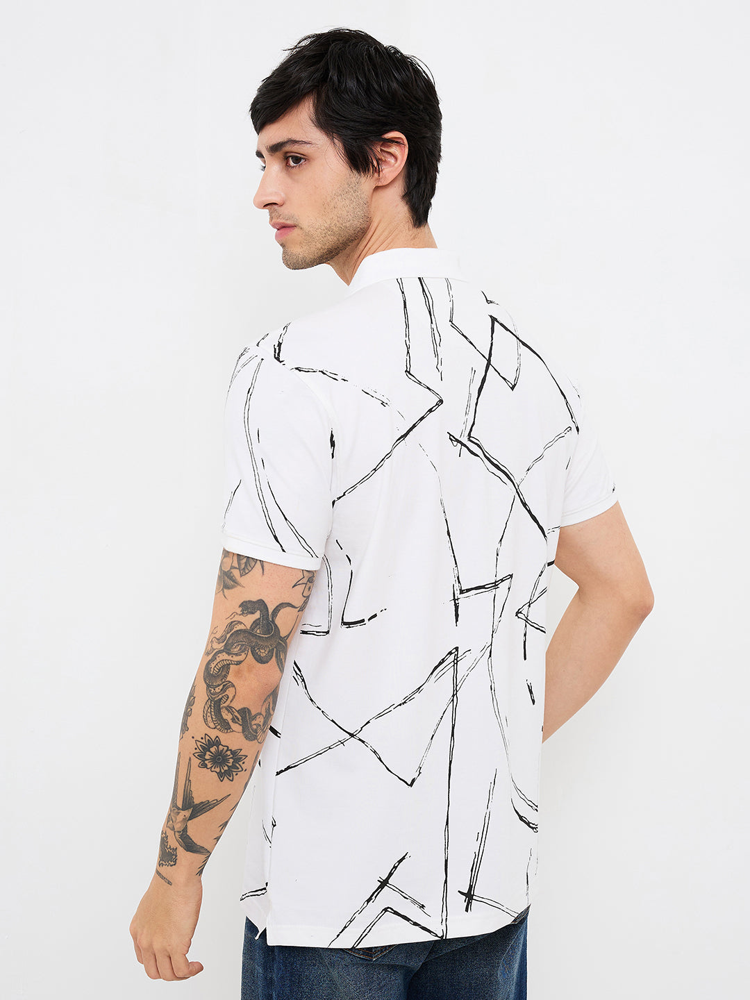 Men T-Shirt White Print Slim Fit