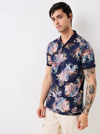Men T-Shirt Print Blue Slim Fit