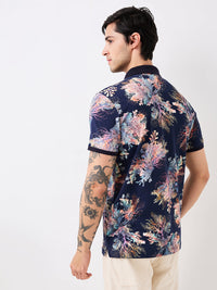 Men T-Shirt Print Blue Slim Fit