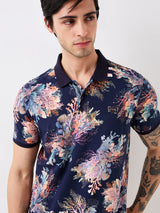 Men T-Shirt Print Blue Slim Fit