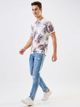Men T-Shirt Print White Slim Fit