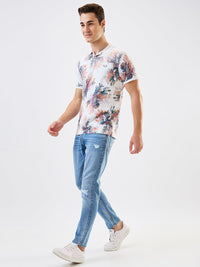 Men T-Shirt Print White Slim Fit