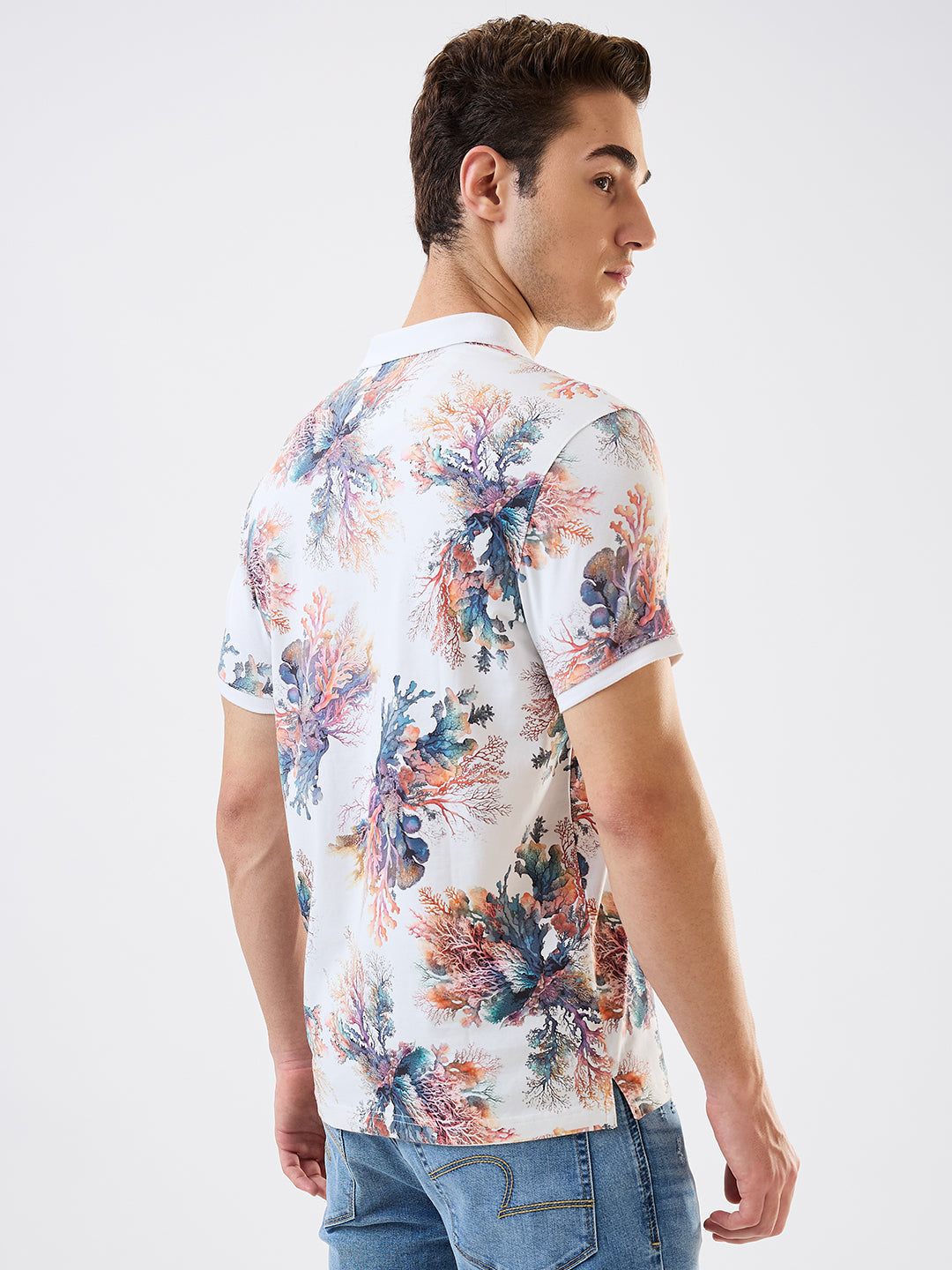 Spykar White Slim Fit Printed Half Sleeve T-Shirt For Men