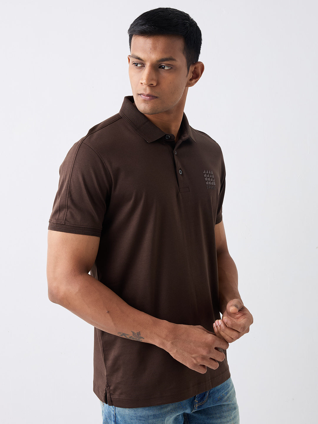 Spykar Brown Slim Fit Casual T-Shirt For Men