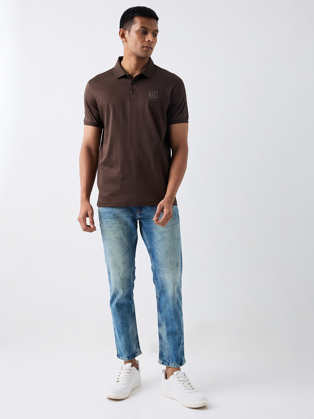 Spykar Brown Slim Fit Casual T-Shirt For Men
