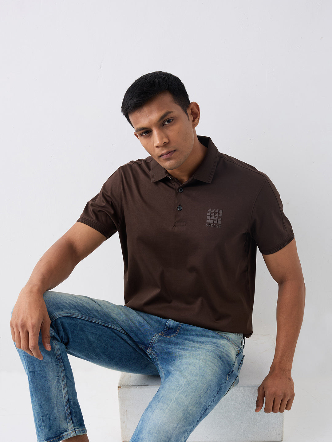 Spykar Brown Slim Fit Casual T-Shirt For Men