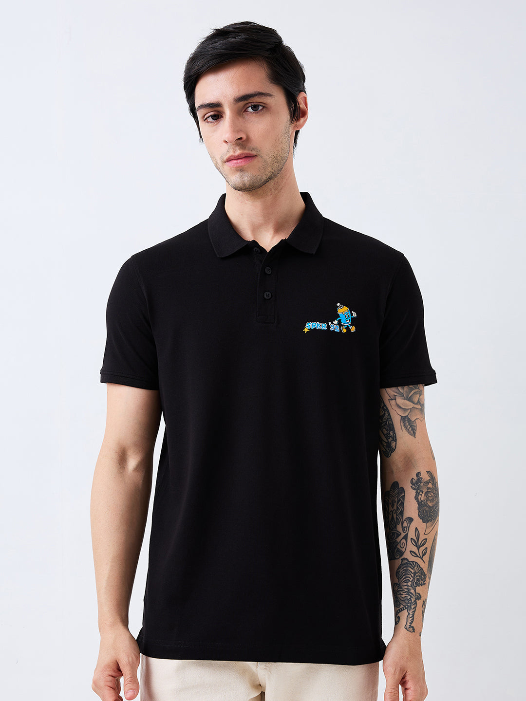 Spykar Black Slim Fit Solid Half Sleeve T-Shirt For Men