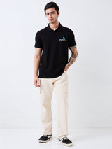 Men T-Shirt Black Solid Slim Fit
