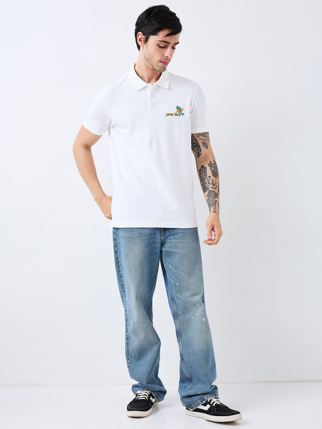 Spykar White Slim Fit Solid Half Sleeve T-Shirt For Men