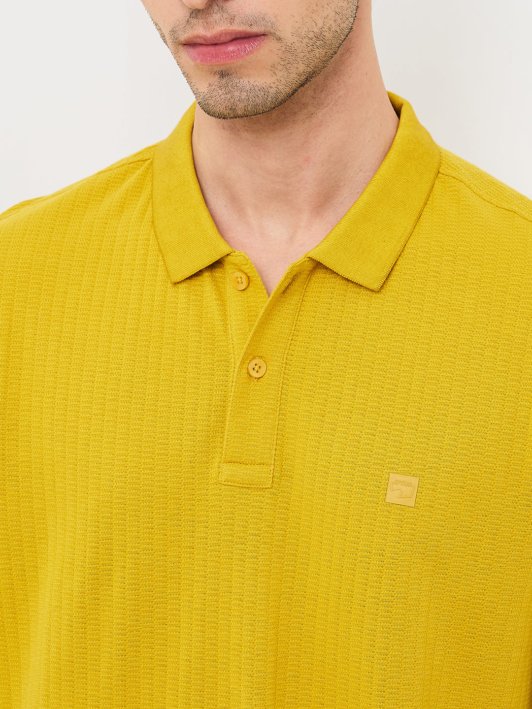 Spykar Yellow Slim Fit Solid Half Sleeve T-Shirt For Men