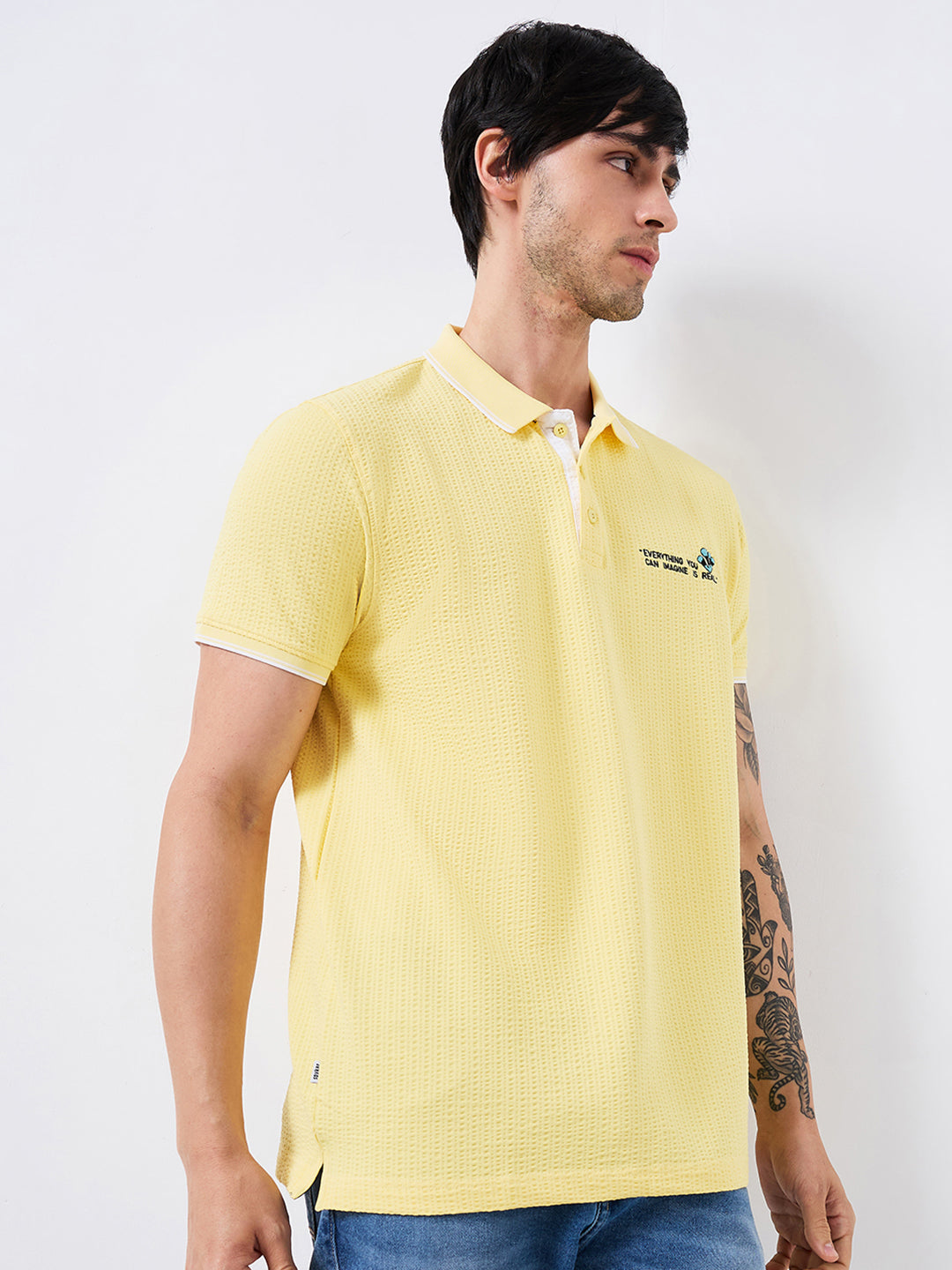 Spykar Yellow Slim Fit Solid Half Sleeve T-Shirt For Men