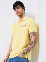 Men T-Shirt Yellow Solid Slim Fit