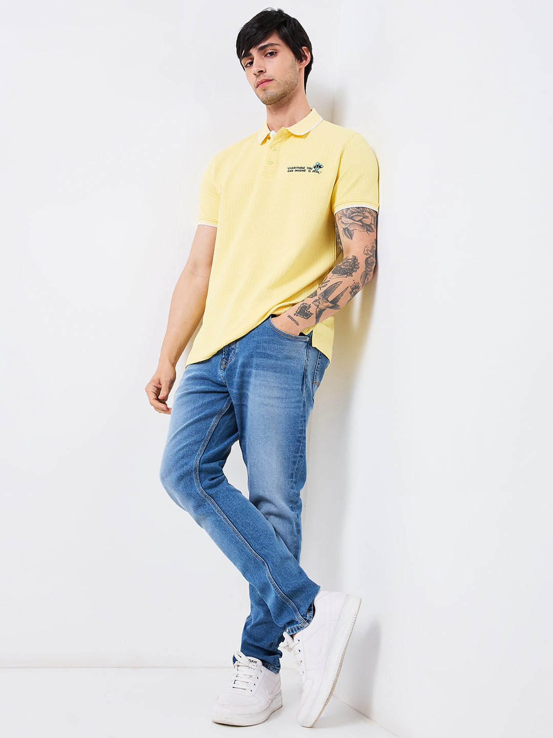 Spykar Yellow Slim Fit Solid Half Sleeve T-Shirt For Men