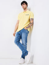 Men T-Shirt Yellow Solid Slim Fit