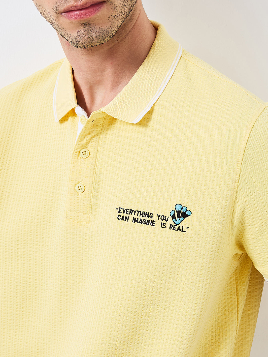 Men T-Shirt Yellow Solid Slim Fit