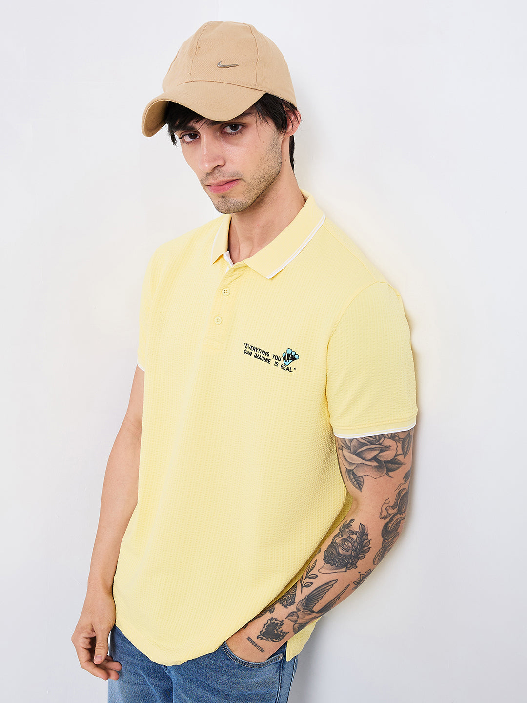 Spykar Yellow Slim Fit Solid Half Sleeve T-Shirt For Men