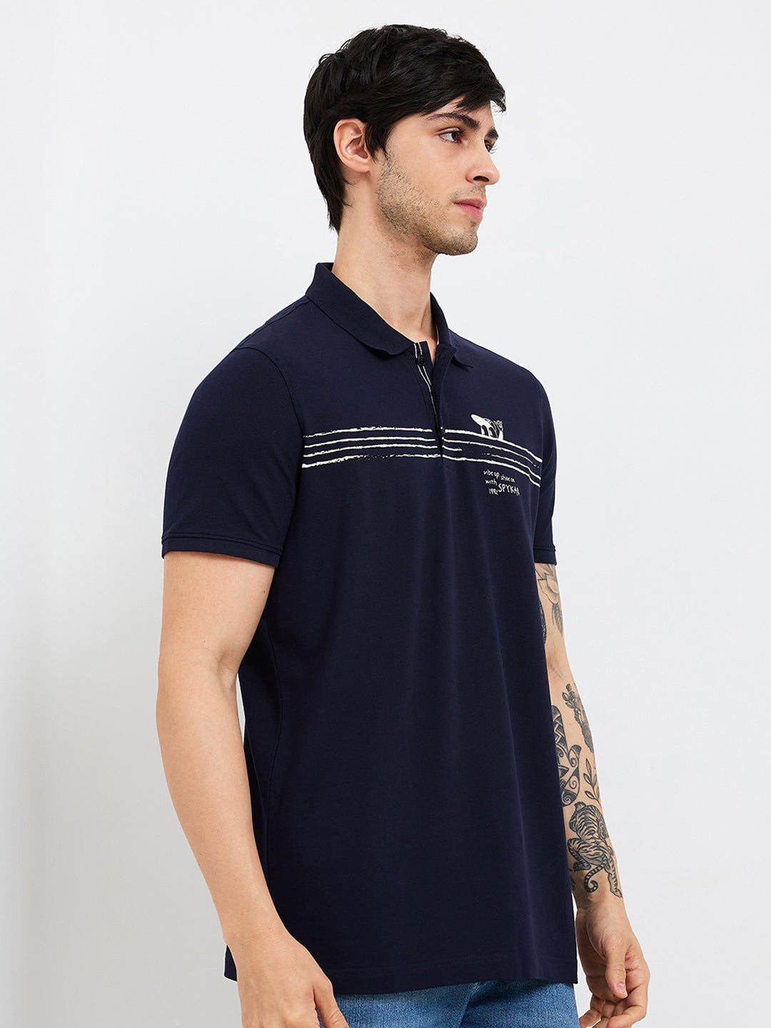 Spykar Blue Slim Fit Solid Half Sleeve T-Shirt For Men