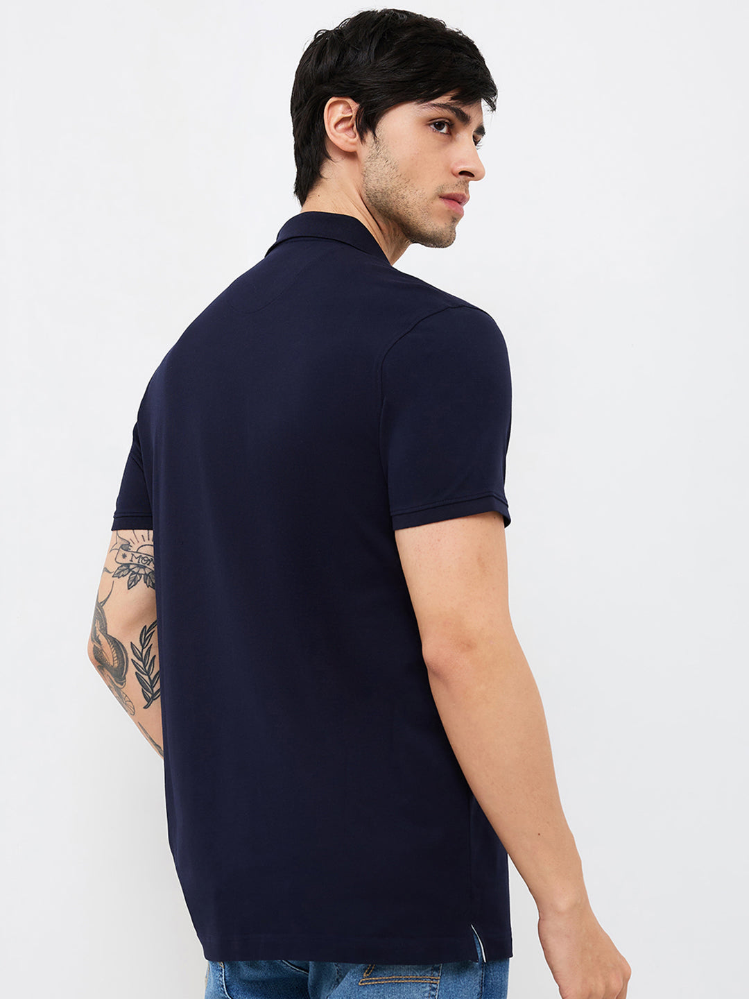 Spykar Blue Slim Fit Solid Half Sleeve T-Shirt For Men