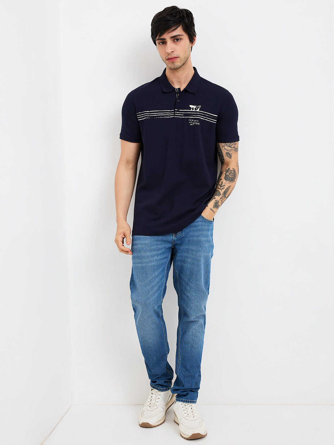 Spykar Blue Slim Fit Solid Half Sleeve T-Shirt For Men