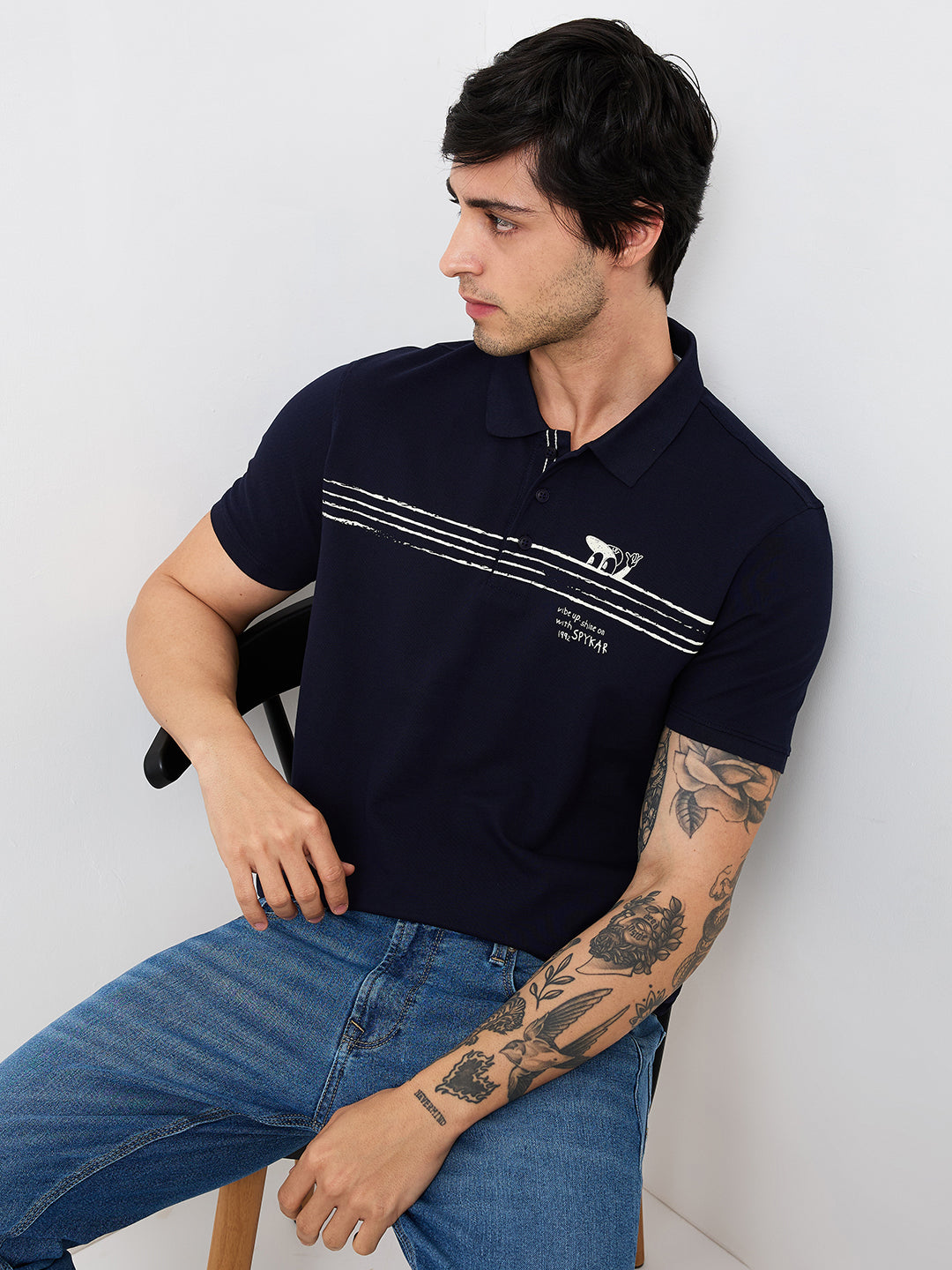 Spykar Blue Slim Fit Solid Half Sleeve T-Shirt For Men