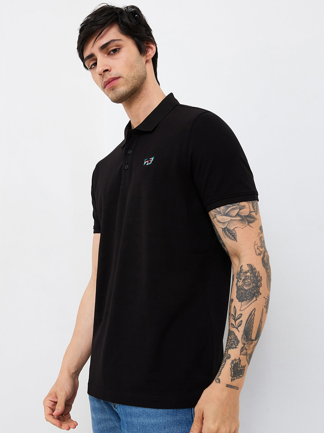 Spykar Black Slim Fit Solid Half Sleeve T-Shirt For Men