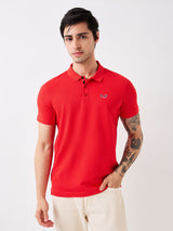 Men T-Shirt Red Solid Slim Fit