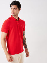 Men T-Shirt Red Solid Slim Fit