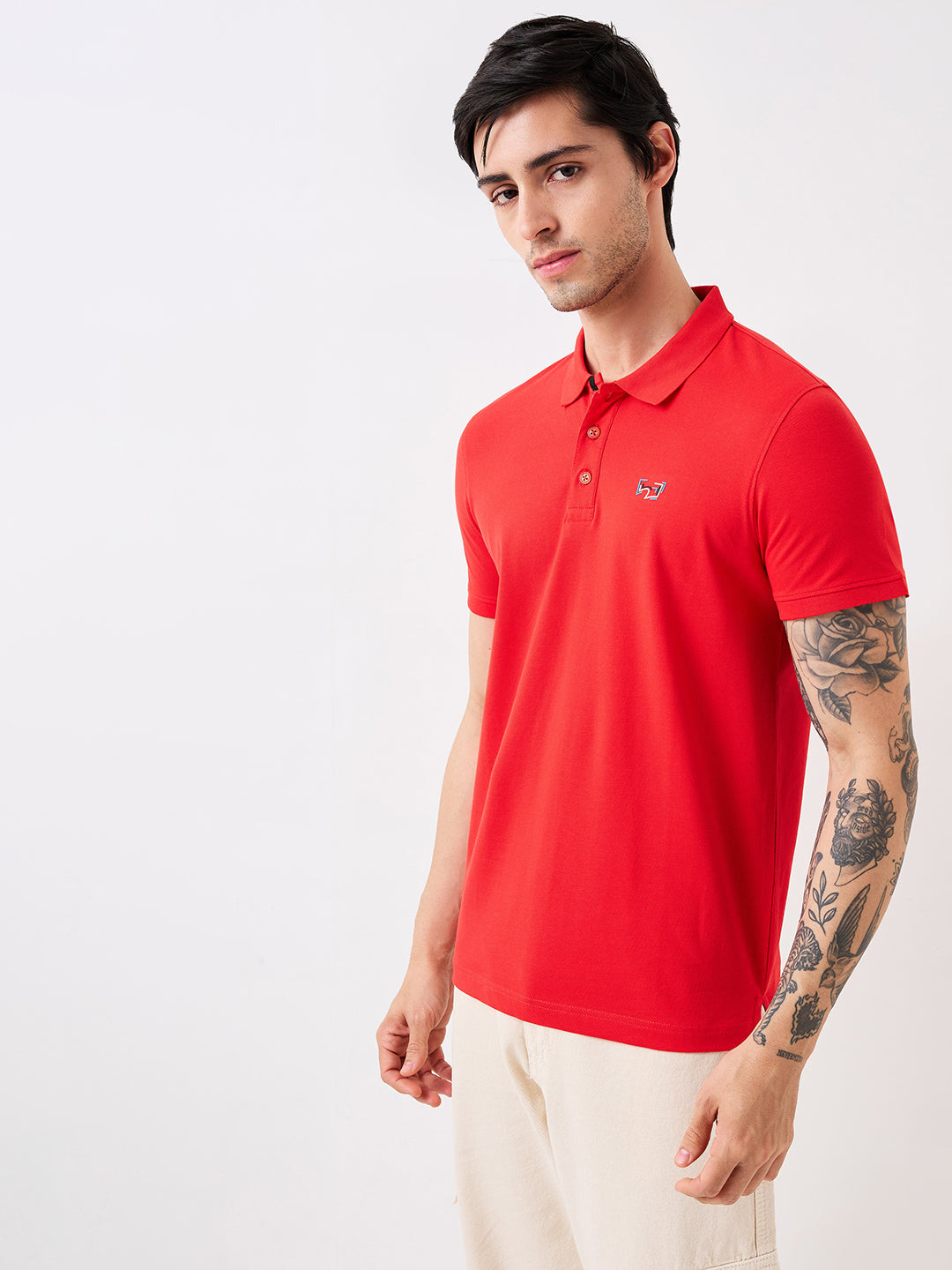 Spykar Red Slim Fit Solid Half Sleeve T-Shirt For Men