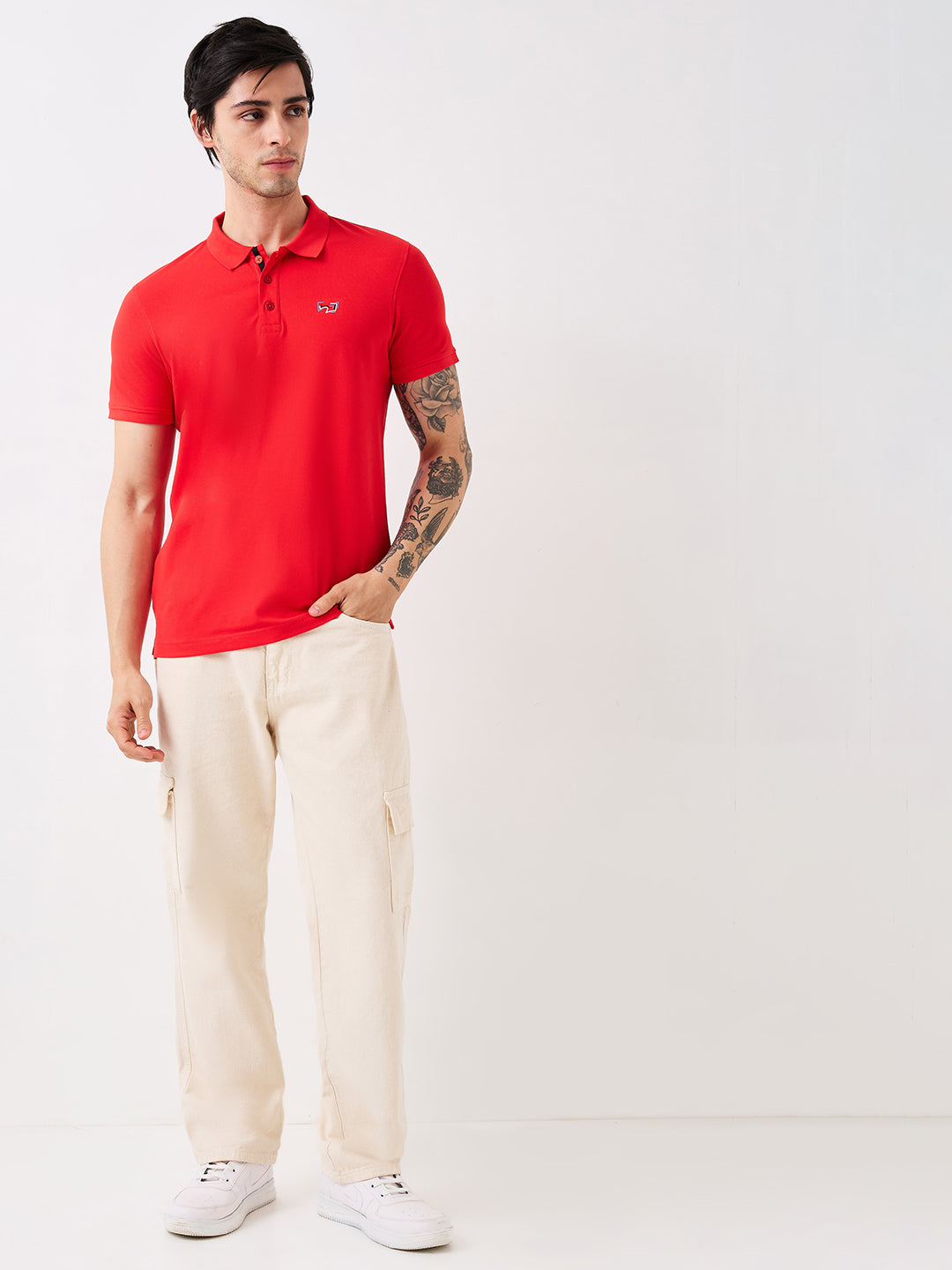 Spykar Red Slim Fit Solid Half Sleeve T-Shirt For Men