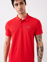Men T-Shirt Red Solid Slim Fit
