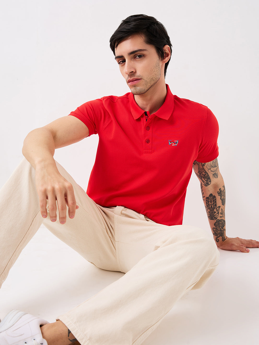 Spykar Red Slim Fit Solid Half Sleeve T-Shirt For Men