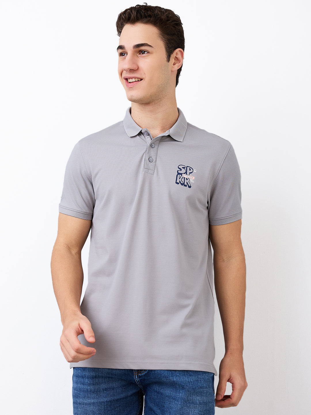 Spykar Grey Slim Fit Solid Half Sleeve T-Shirt For Men
