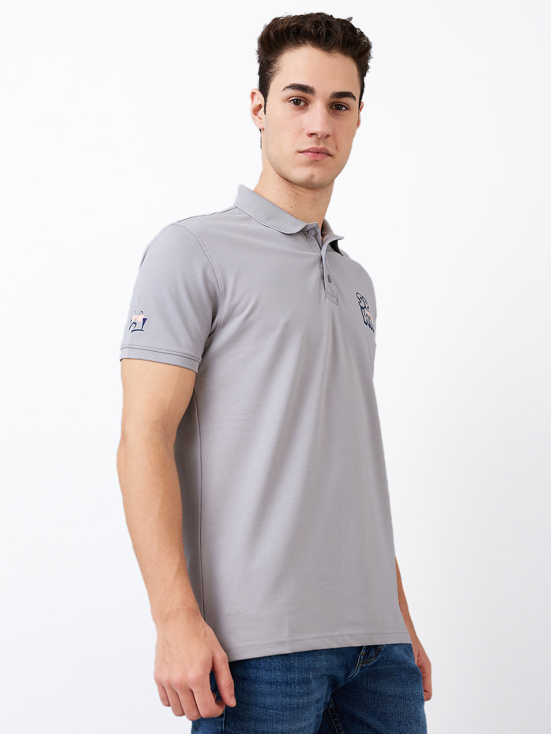 Spykar Grey Slim Fit Solid Half Sleeve T-Shirt For Men