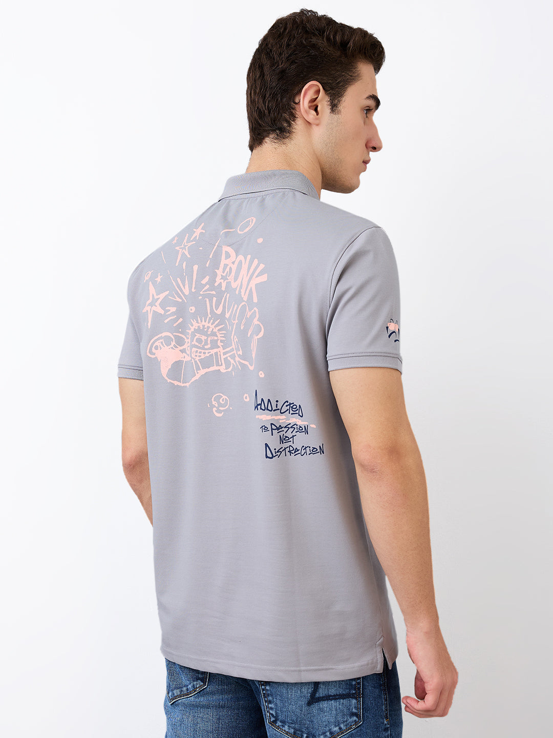 Spykar Grey Slim Fit Solid Half Sleeve T-Shirt For Men