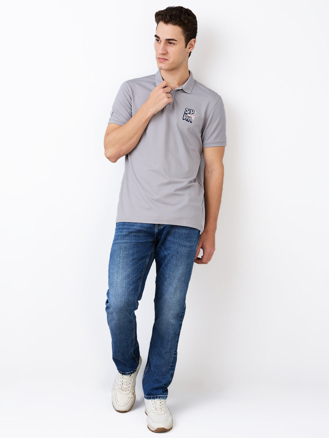 Spykar Grey Slim Fit Solid Half Sleeve T-Shirt For Men