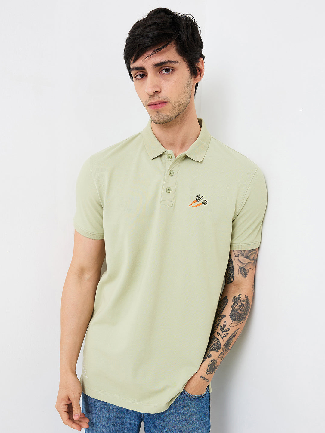 Spykar Green Slim Fit Solid Half Sleeve T-Shirt For Men