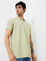 Men T-Shirt Green Solid Slim Fit