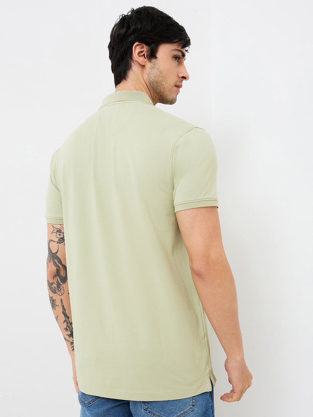 Spykar Green Slim Fit Solid Half Sleeve T-Shirt For Men