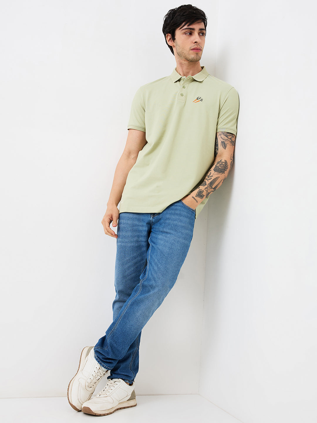 Spykar Green Slim Fit Solid Half Sleeve T-Shirt For Men