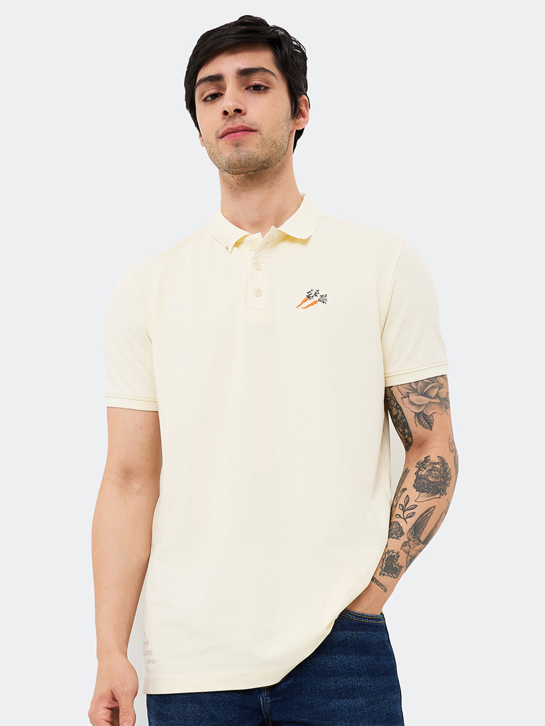 Spykar White Slim Fit Solid Half Sleeve T-Shirt For Men